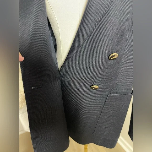 Reiss Larsson navy double breasted twill blazer - Picture 9 of 16